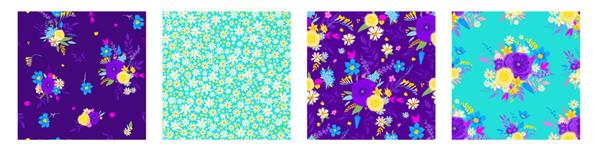 مجموعه ای از الگوهای گل بهاری با تم اصلی بنفش