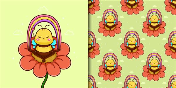 مجموعه الگوی بدون درز طراحی شده با دست با مدیتیشن زیبای زنبور عسل