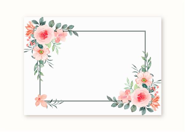 کارت پستال با قاب گل رز هلویی آبرنگ
