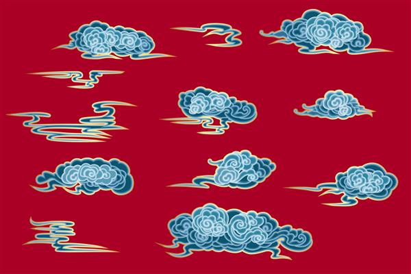 مجموعه ای از ابرهای تزئینی به سبک چینی