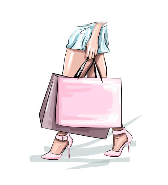 زن جوان زیبا با کیف های خرید زن مد با دامن آبی زنان در خیابان