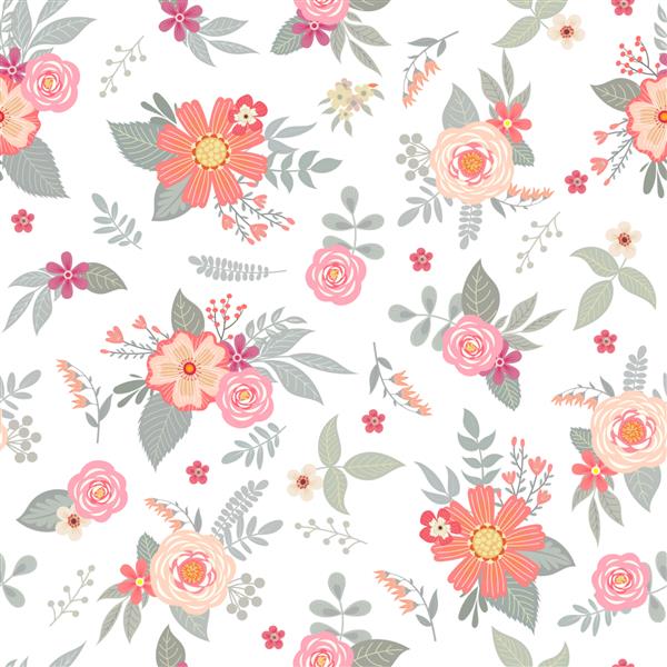الگوی بدون درز زیبا با دسته های گلدار برای پارچه تابستانی و کاغذ دیواری