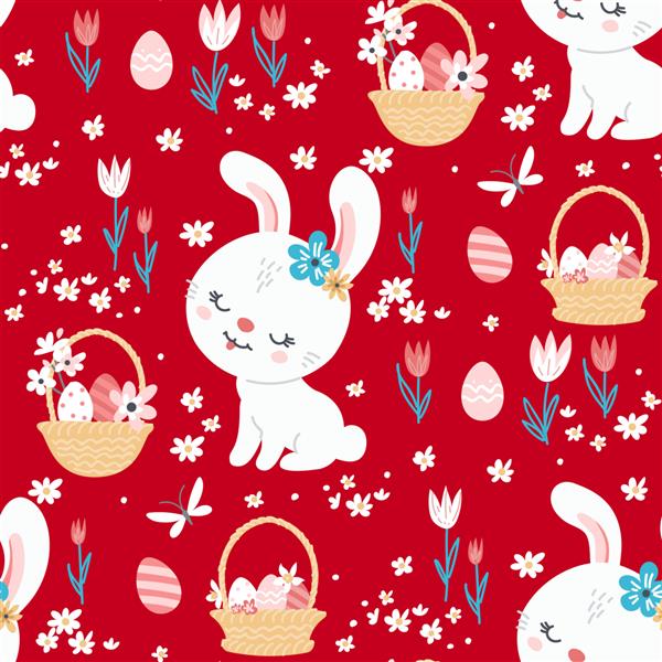 پس زمینه عید پاک بهاری با خرگوش های زیبا برای کاغذ دیواری و طرح پارچه بردار