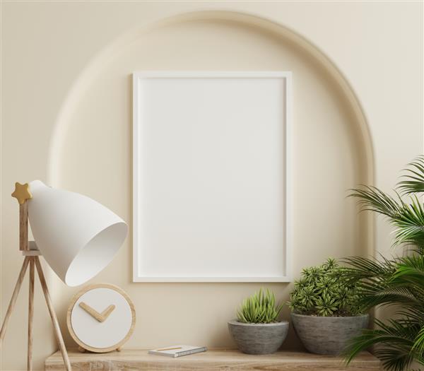 ماکت قاب پوستر با قاب سفید عمودی در فضای داخلی خانه