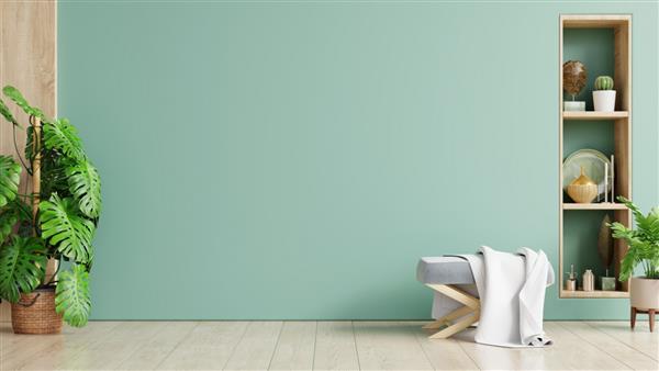 فضای داخلی اتاق نشیمن با صندلی راحتی لوکس روی دیوار سبز رندر سه بعدی