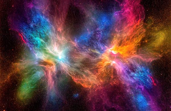 کهکشان مارپیچی رنگارنگ واقع گرایانه در پس زمینه فضا