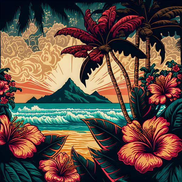 الگوی چاپ هاوایی تصویر طرح رنگارنگ