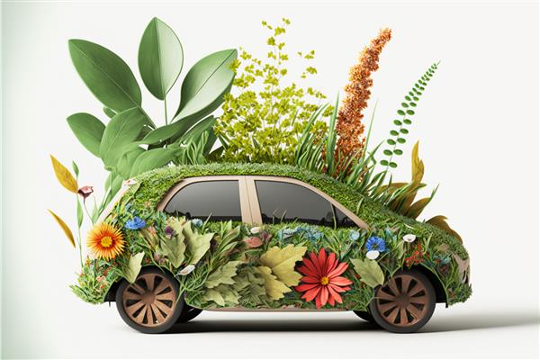 ماشین وسیله نقلیه دوستدار محیط زیست پوشیده از طبیعت برگ و گل انرژی سبز اوی مولد