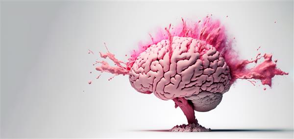 هنر مفهومی مغز انسان در حال انفجار با دانش و خلاقیت مولد هوش مصنوعی