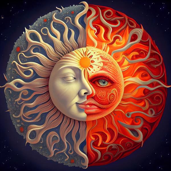 انتزاعی روانگردان رنگارنگ تصویر باطنی خورشید و ماه