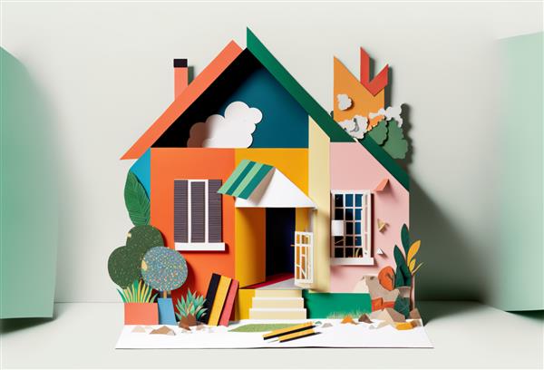 انتزاعی خانه مرسوم مد روز طراحی کلاژ کاغذی مولد