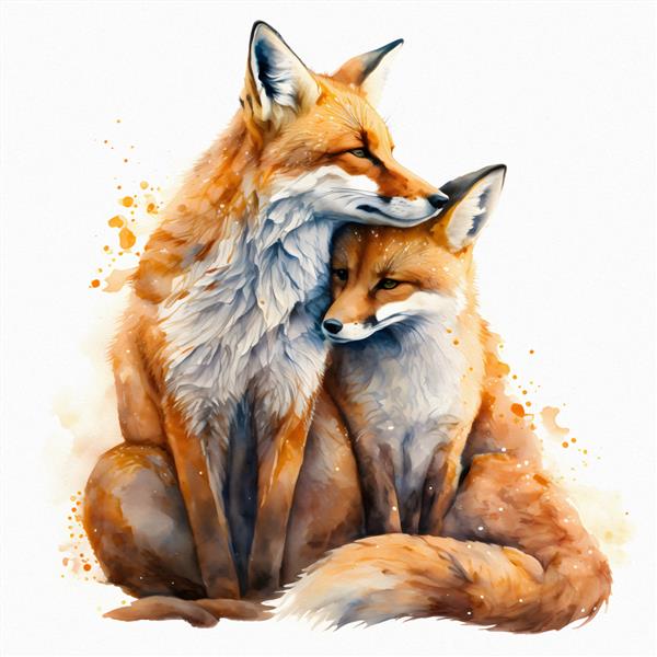 دو روباه قرمز عاشق روز ولنتاین را در آغوش می گیرند و همه عاشقان نقاشی را برای تصویر آبرنگ چاپ کارت پستال کتاب جدا می کنند