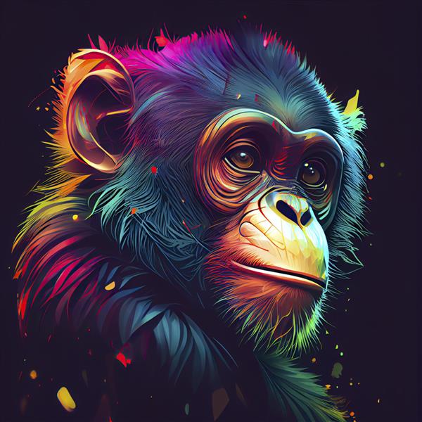 پرتره میمون در رنگ های رنگین کمان مولد ai