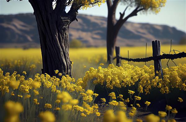 مزرعه با گل های زرد مولد ai