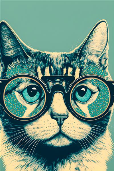 تصویر پوستر قدیمی گربه با عینک