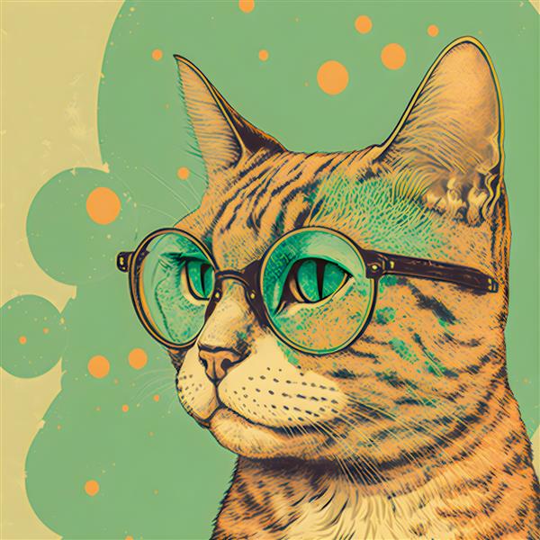 تصویر پوستر قدیمی گربه با عینک