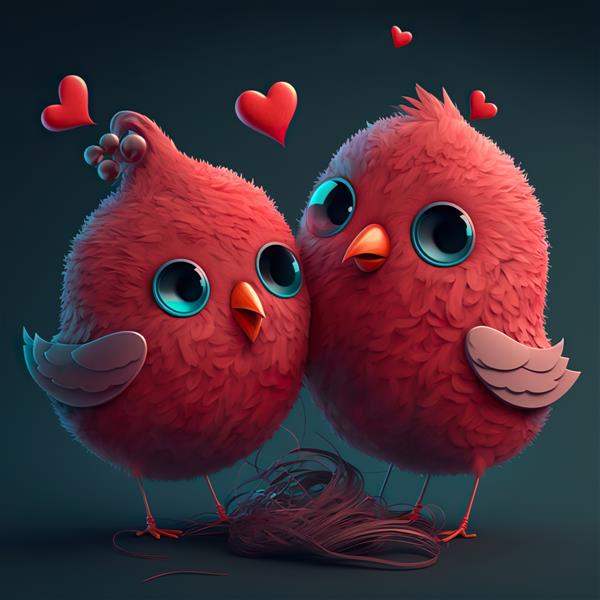 کارتونی پرندگان عشق کارتونی با قلب قرمز برای روز ولنتاین تصویر AI تولید کرد