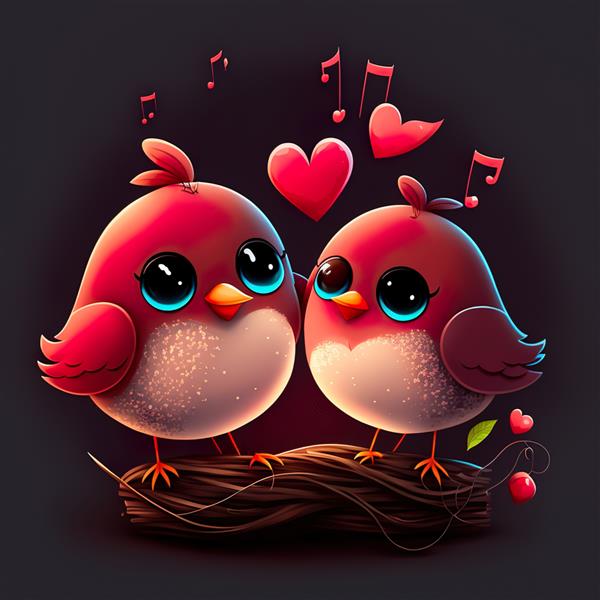 کارت پستال روز ولنتاین قلب قرمز پرندگان عشق با تصویر AI تولید شده است