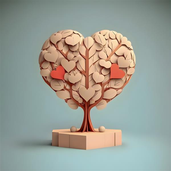 تصویر مینیمالیسم درخت مغز و قلب کاغذی