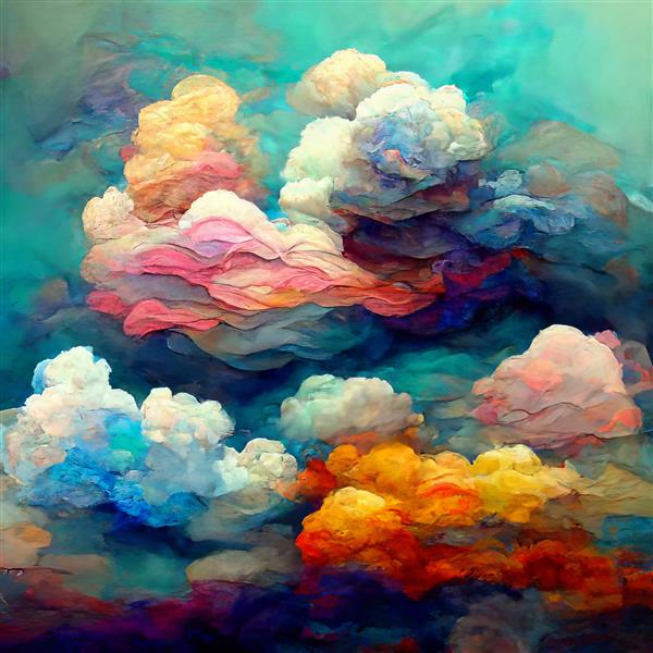 پس‌زمینه ابری انتزاعی رنگارنگ در یک پس‌زمینه تخیل و خلاقیت به سبک نقاشی شده