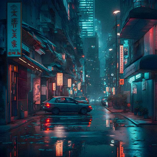انیمه شهر توکیو در شب و تصویر طراحی مانگا از شهر با منظره بافت گرانولار
