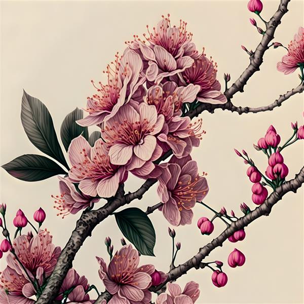تصویر کشیده شده با درخت شکوفه های گیلاس