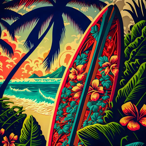 الگوی چاپ هاوایی تصویر طرح رنگارنگ