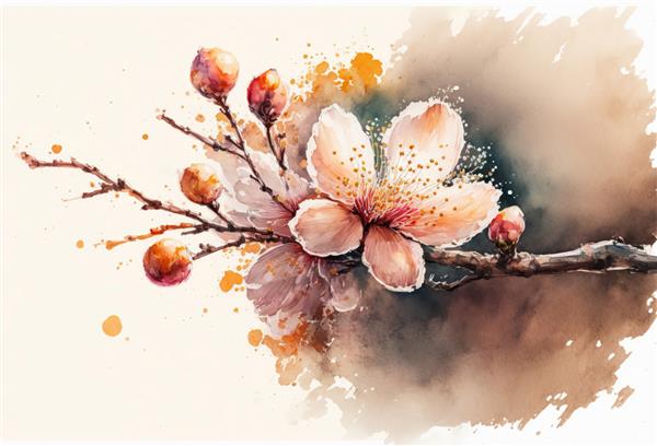 بهار آبرنگ شکوفه گیلاس ساکورا مولد ai