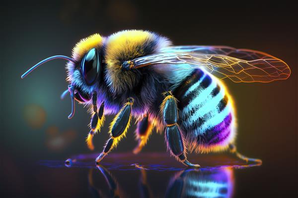 زنبور عسل در رنگ های نئون مولد ai
