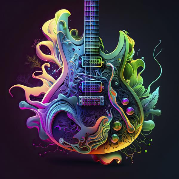 گیتار در رنگ های نئون مولد ai
