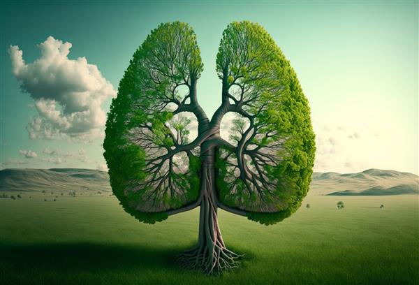 درختی به شکل مجموعه ای از ریه ها مفهوم مولد هوای پاک