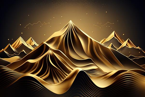 کوه های سیاه و طلایی آسمان پرستاره شب بر فراز کوه چاپ زیبای مینیمالیستی برای دکوراسیون شما برای تبریک کارت پستال و ایجاد پوستر