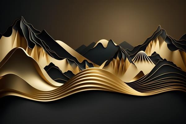 کوههای طلایی و تاریک آسمان شب بر فراز کوه چاپ زیبای مینیمالیستی برای دکوراسیون شما برای تبریک کارت پستال و ایجاد پوستر