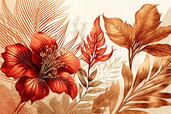 دسته گل بهاری با برگ های رنگارنگ چاپ مینیمالیستی زیبا برای دکور شما برای تبریک کارت پستال و پوستر مولد AI