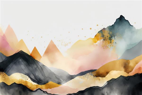قله‌های کوه با سنگ‌های طلایی چاپ مینیمالیست زیبا برای دکور شما برای تبریک کارت پستال و ایجاد پوستر