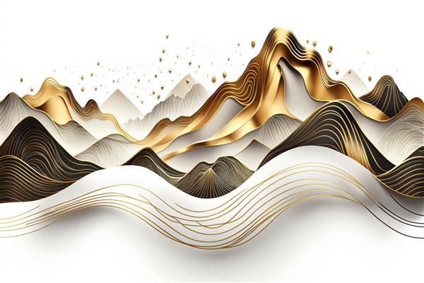 قله های کوهستانی با چاپ مینیمالیستی زیبا و سفید و طلایی برای دکور شما برای تبریک کارت پستال و ایجاد پوستر