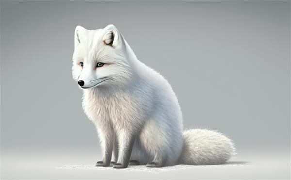 یک روباه سفید با چشمان آبی تصاویر آبرنگ برای بچه ها به سبک کارتونی کمک تولید شده است
