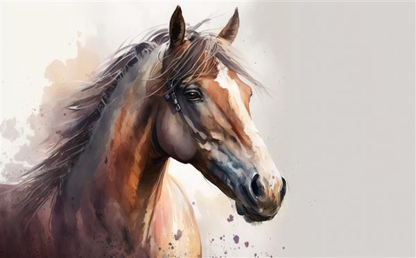 نقاشی یک اسب تصاویر آبرنگ برای بچه ها به سبک کارتونی کمک تولید شده است