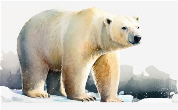 نقاشی آبرنگ خرس قطبی در زمینه سفید تصاویر برای بچه ها کمک تولید شده است