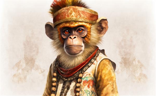 یک میمون در لباس با کلاه شاه میمون آبرنگ به سبک کارتون کمک تولید شده است