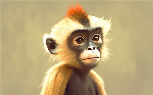 یک میمون در پس زمینه انتزاعی تصاویر آبرنگ برای بچه ها به سبک کارتونی کمک تولید شده است