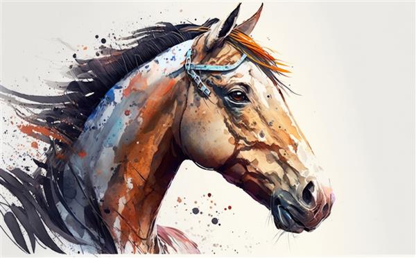 نقاشی یک اسب تصاویر آبرنگ برای بچه ها به سبک کارتونی کمک تولید شده است