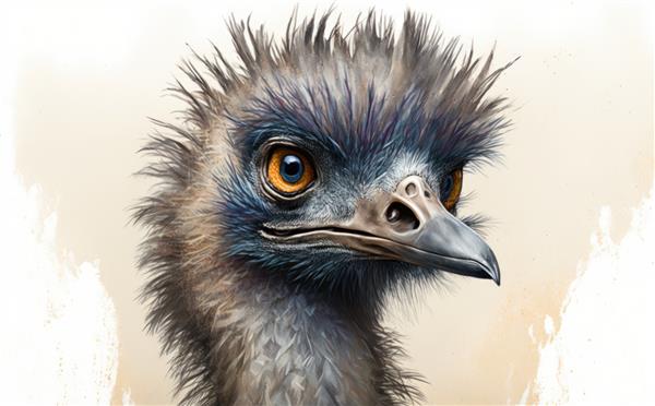 یک emu با چشم زرد در نقاشی آبرنگ نشان داده شده است آبرنگ به سبک کارتون کمک تولید شده است