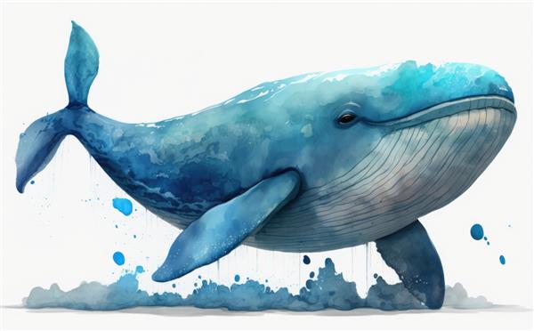نهنگ آبی با نماد زودیاک تصاویر آبرنگ به سبک کارتونی کمک تولید شده است