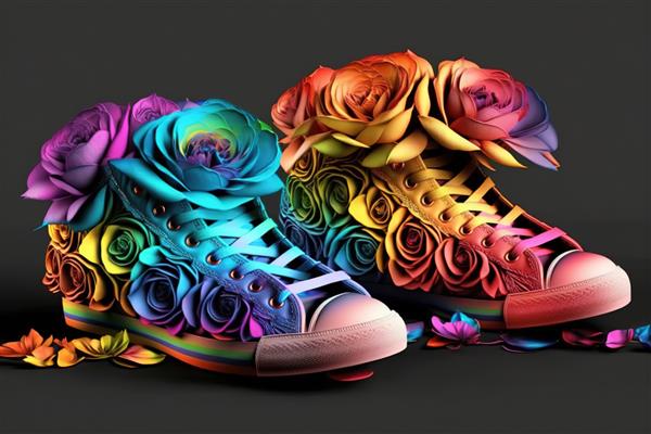 تصویری از کفش‌های قدیمی پر از گل‌ها با طراحی الهام‌بخش پیاده‌روی برای تحسین طبیعت