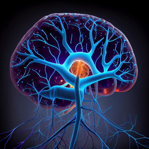 نقاشی مغز انسان با رگه های قابل مشاهده