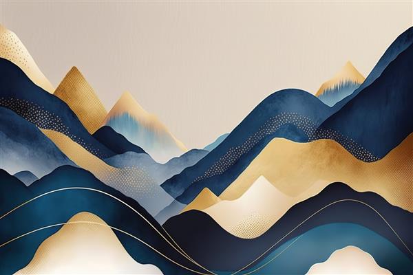 چاپ مینیمالیستی زیبای کوه های طلایی و آبی برای دکور شما برای تبریک کارت پستال و ایجاد پوستر