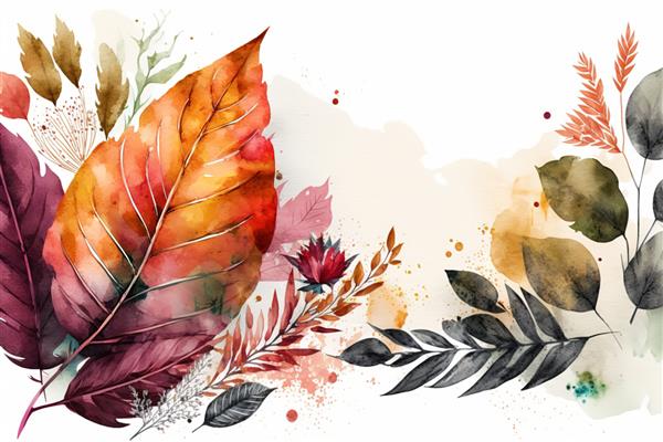 برگ های پاییزی روی پس زمینه روشن چاپ مینیمال زیبا برای دکوراسیون شما برای تبریک کارت پستال و پوستر مولد