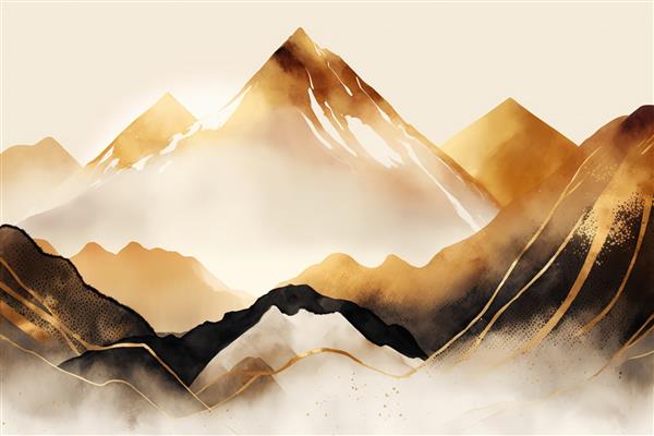 چاپ مینیمالیستی زیبای کوه های طلایی برای دکور شما برای تبریک کارت پستال و ایجاد پوستر