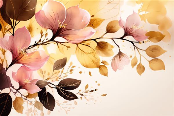 چاپ گلهای طلایی و صورتی زیبا و مینیمال برای دکور شما برای تبریک کارت پستال و ایجاد پوستر